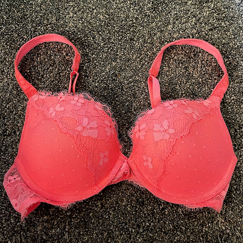 Victoria’s Secret Hot Pink Coral Lace Push Up 34B